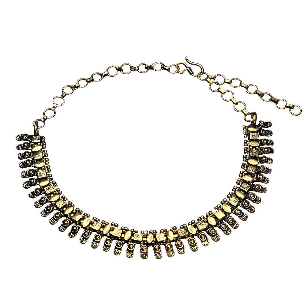 Artisan handmade pure brass, decorative square link, adjustable necklace designed by OMishka.