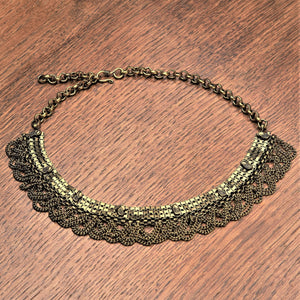 Artisan handmade pure brass, adjustable, intricate chainmail drop, choker necklace designed by OMishka.