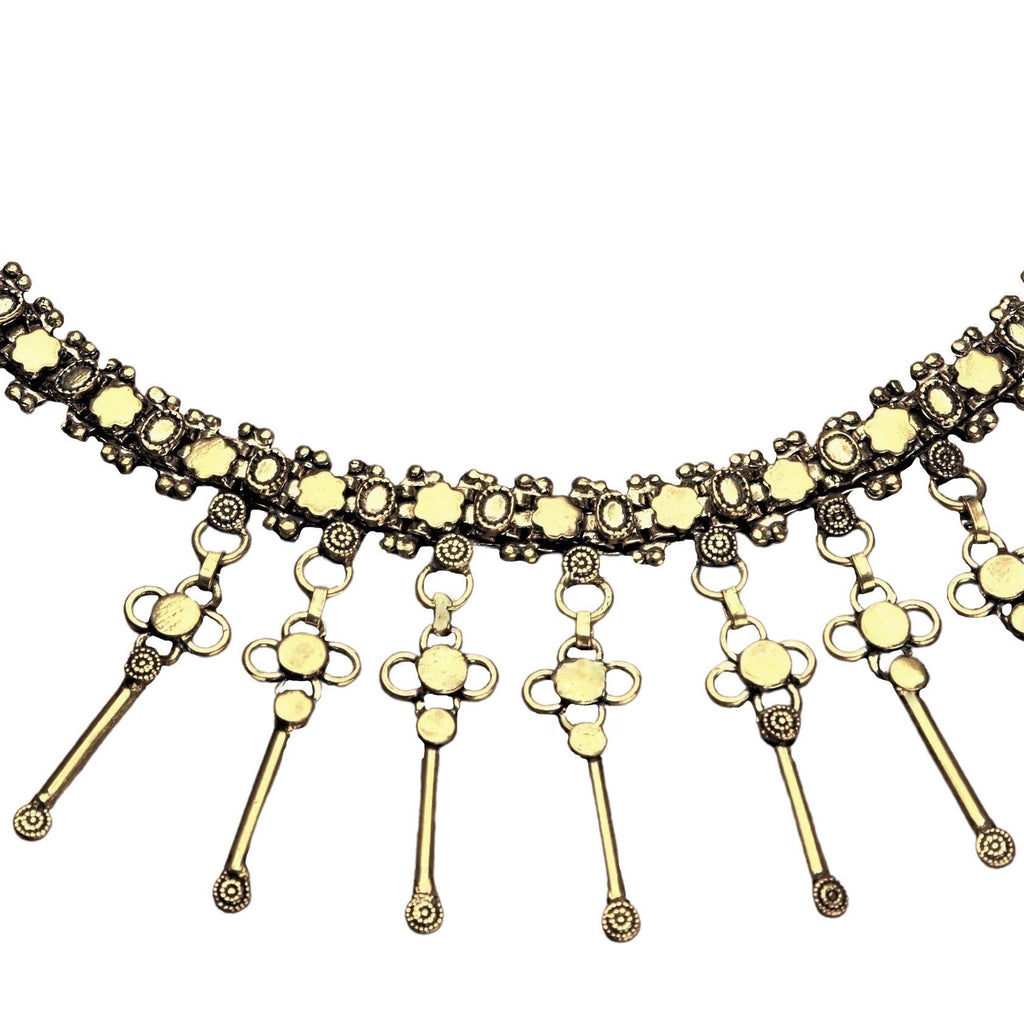 Artisan handmade pure brass, decorative open crosses, adjustable choker chain necklace designed by OMishka.