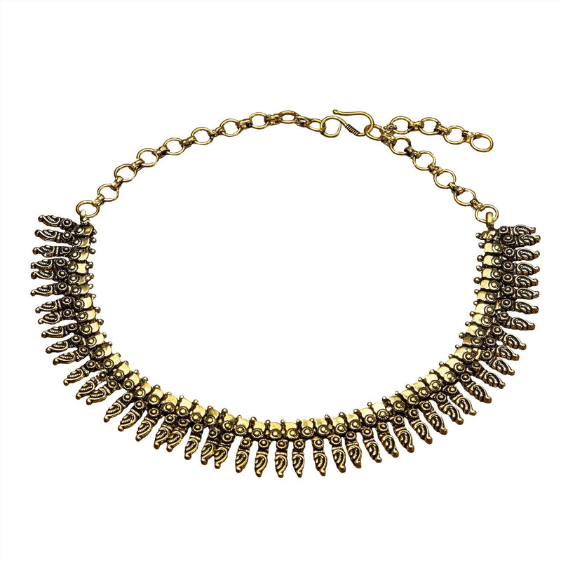 Artisan handmade pure brass, tribal decorative beaded, adjustable choker chain necklace designed by OMishka.