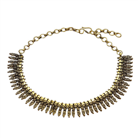 Patterned Pure Brass Gypsy Collar Necklace