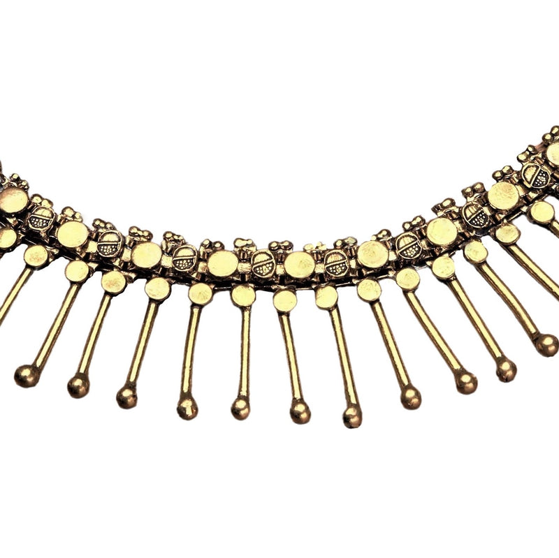 Artisan handmade pure brass, Indian tribal, decorative spiked, adjustable chain, choker necklace designed by OMishka.
