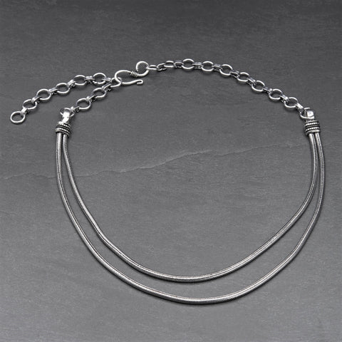 Oxidised Silver Patterned Chain Bracelet