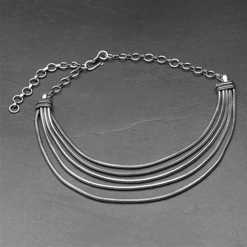 Layered Silver Snake Chain Collar Necklace