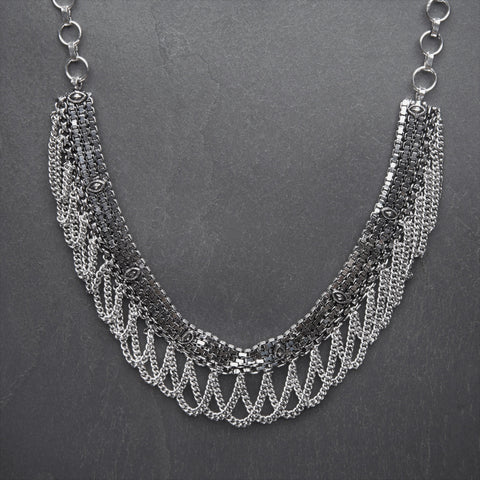 Indian Patterned Silver Collar Necklace
