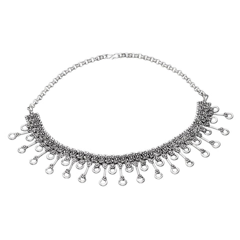 Silver Multi Row Beaded Snake Chain Necklace