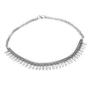 Artisan handmade silver toned white metal, Banjara Tribe, decorative spiked, adjustable chain, choker necklace designed by OMishka.