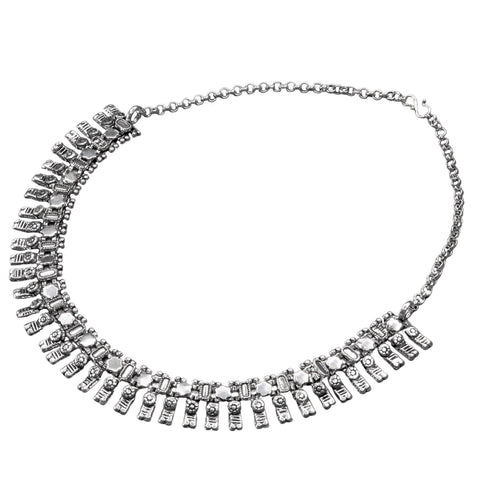 Layered Silver Charm Beaded Multi Strand Necklace