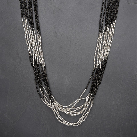 Multi Strand Pure Brass & Black Beaded Necklace