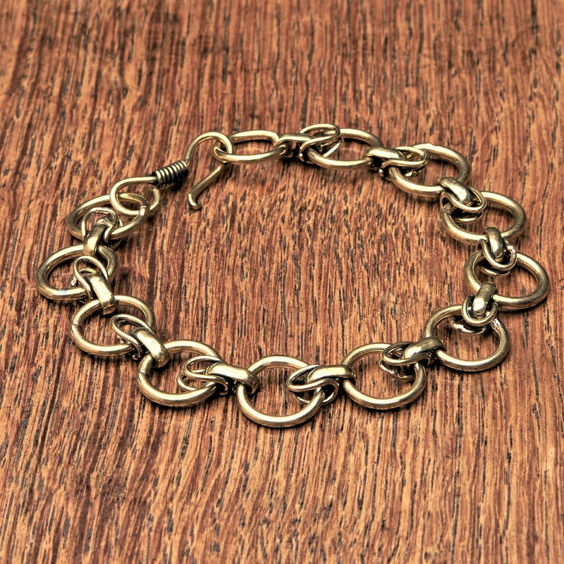 Artisan handmade golden toned brass, adjustable circle chain link bracelet designed by OMishka.