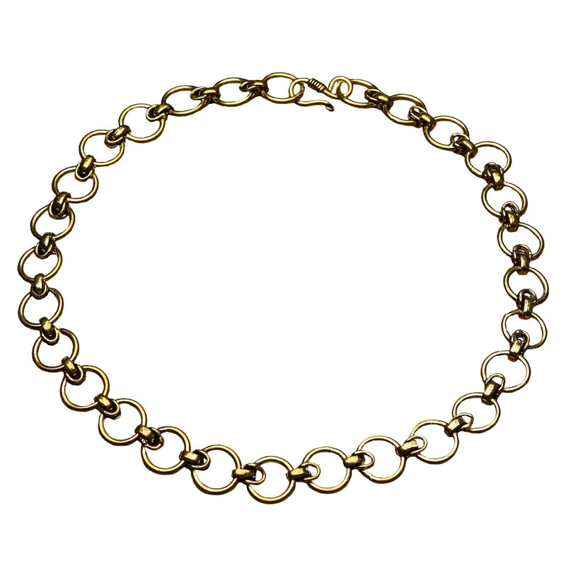 Artisan handmade pure brass, adjustable circle chain link necklace designed by OMishka.