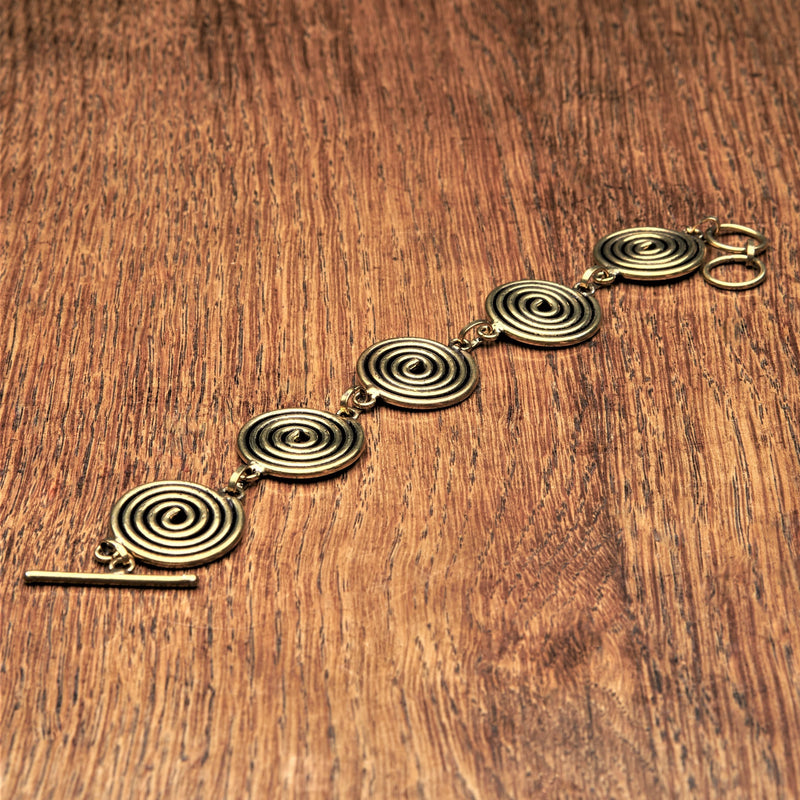 Artisan handmade pure brass, five spiral detail, smooth textured adjustable bracelet designed by OMishka.