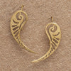 Artisan handmade pure brass, long feathered angel wing drop earrings designed by OMishka.