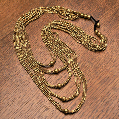 Long Pure Brass Multi Strand Wrap Necklace