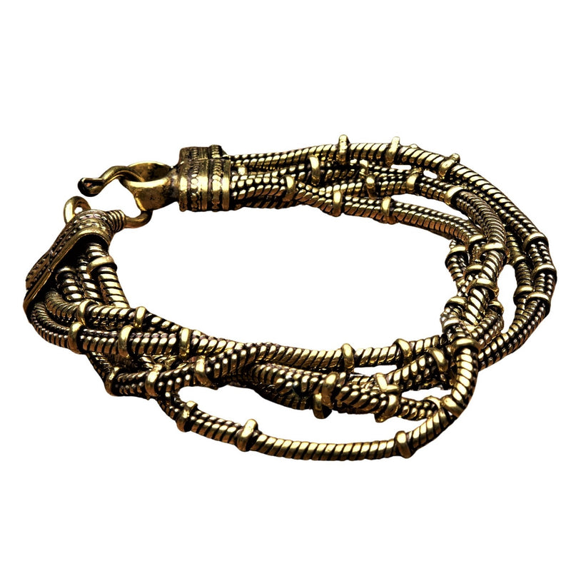 Artisan handmade pure brass, multi five strand, subtle beaded snake chain designed by OMishka.