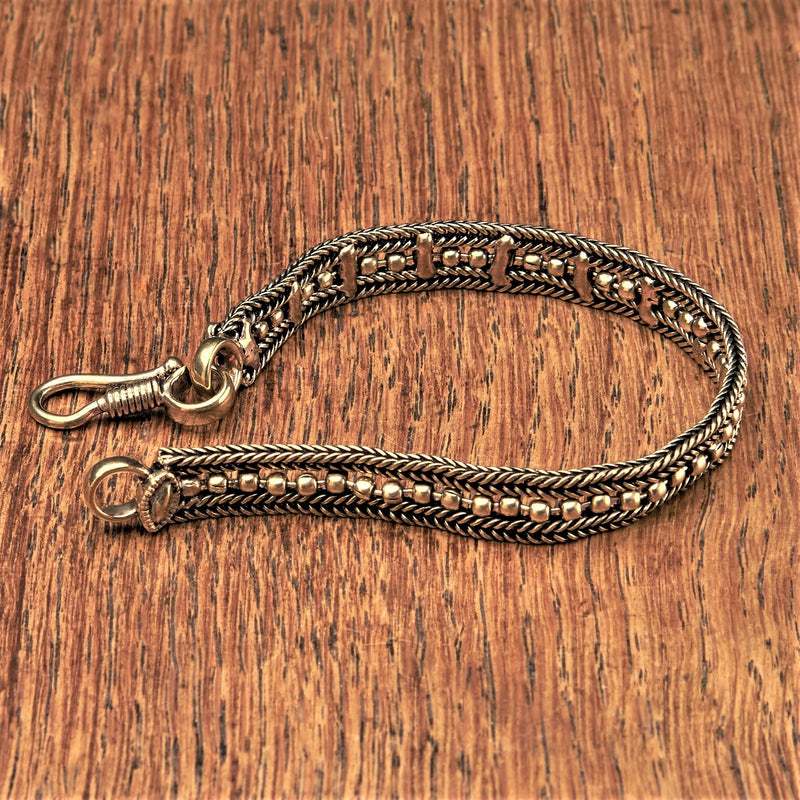 Artisan handmade pure brass, dainty, beaded foxtail bracelet designed by OMishka.