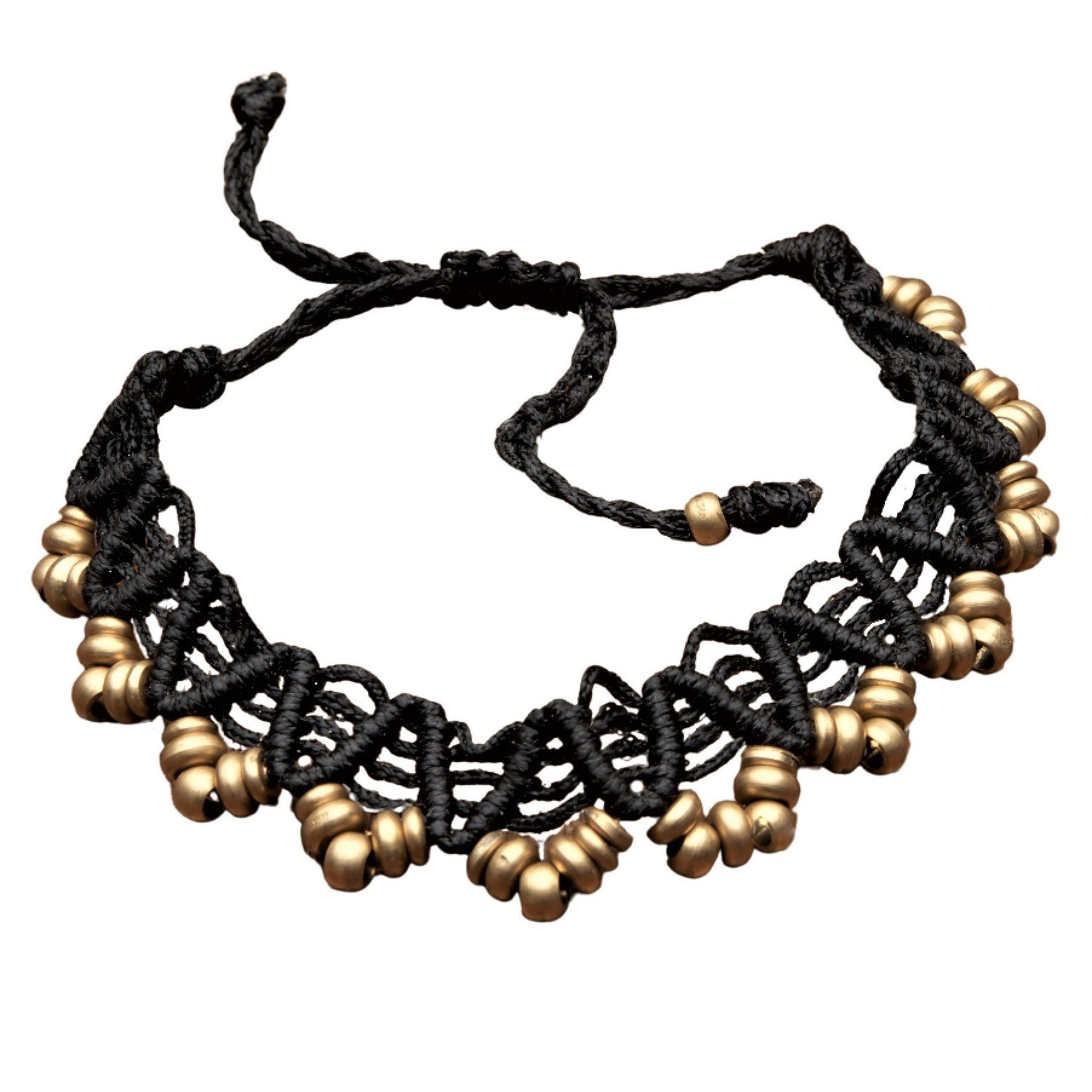 Artisan Handmade Macrame Beaded Brass Anklet OMishka