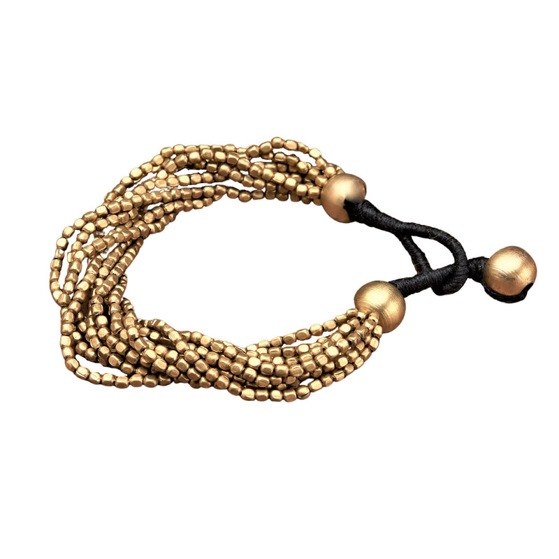 Artisan handmade pure brass, tiny cube beaded, multi strand bracelet designed by OMishka.