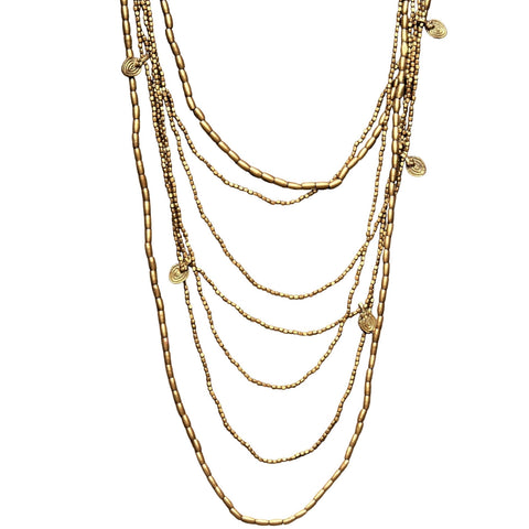 Pure Brass Beaded Layered Multi Strand Necklace