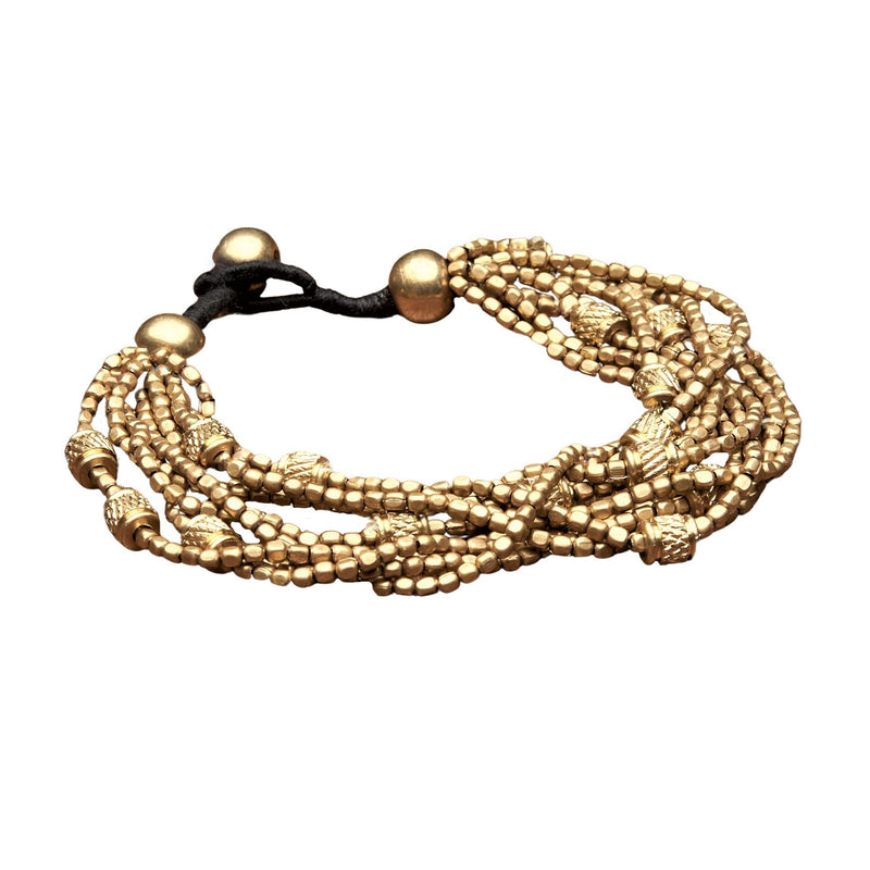 Artisan handmade pure brass, tiny cube and charm beaded, multi strand bracelet designed by OMishka.