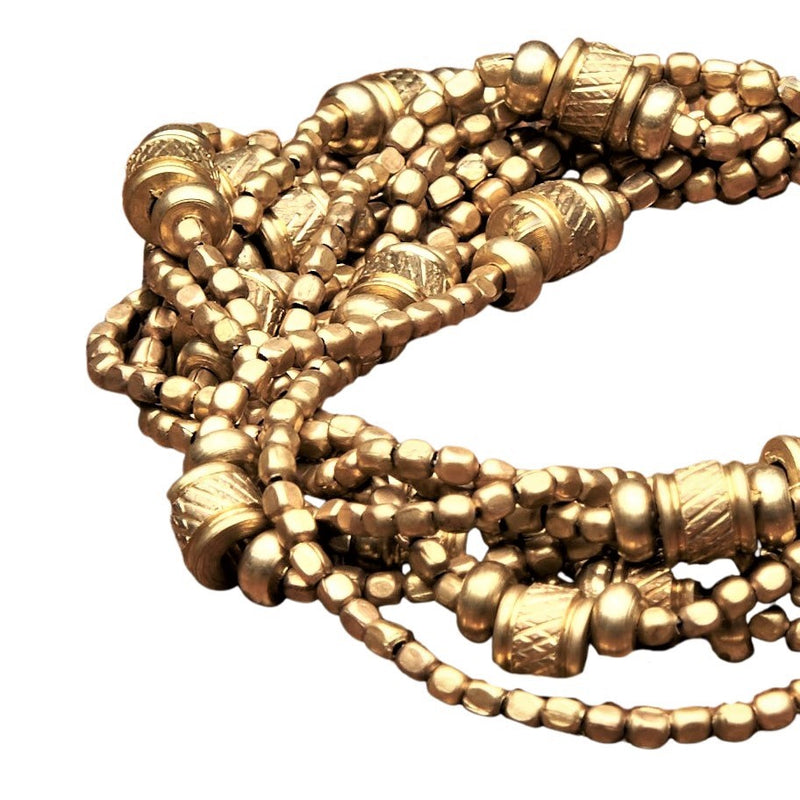 Artisan handmade pure brass, chunky charm and tiny cube beaded multi strand bracelet designed by OMishka.