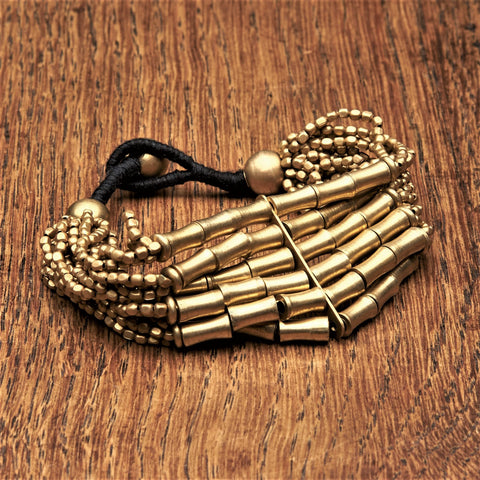 Pure Brass Beaded Snake Chain Multi Strand Bracelet