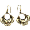 Artisan handmade pure brass, crescent shaped open hoop, drop earrings designed by OMishka.