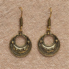 Artisan handmade, pure brass beaded crescent moon, hook drop earrings designed by OMishka.