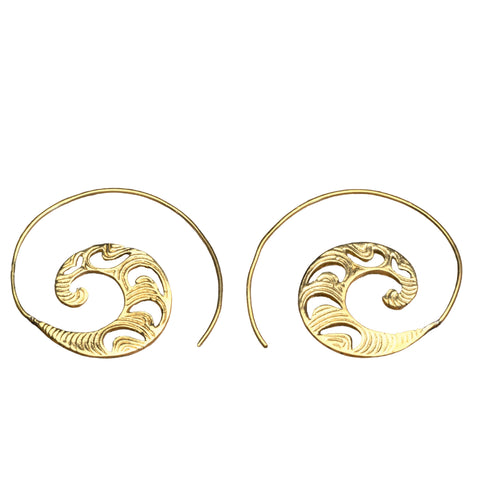 Pure Brass Oval Floral Dangle Earrings