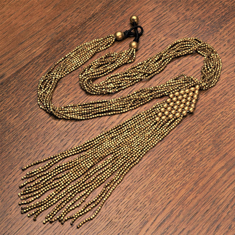 Beaded Long Pure Brass Multi Strand Necklace