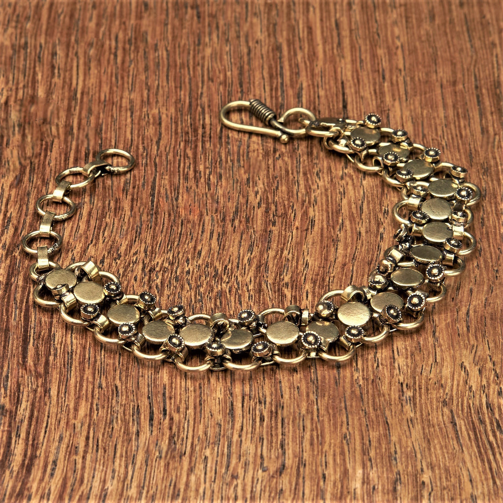 Artisan handmade golden toned pure brass, decorative disc, adjustable circle chainmail designed by OMishka.