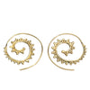 Artisan handmade pure brass, dot beaded, large spiral hoop earrings designed by OMishka.
