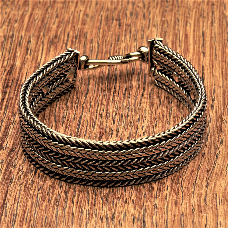 Artisan handmade pure brass, chunky double braided foxtail chain bracelet designed by OMishka.