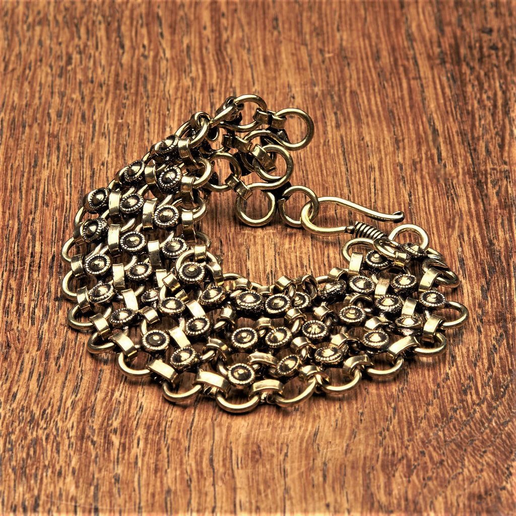 Artisan handmade pure brass, double infinity chain with decorative discs, designed by OMishka.