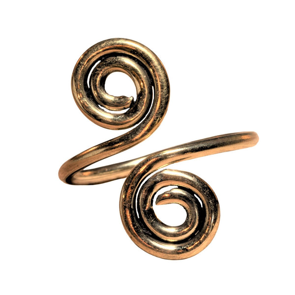 Handmade Double Spiral Brass Wrap Ring - OMishka