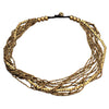 Artisan handmade pure brass, etched barrel beaded multi strand necklace designed by OMishka.