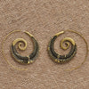Artisan handmade pure brass, feather detailed, spiral hoop earrings designed by OMishka.