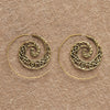 Artisan handmade pure brass, cut out floral detailed, beaded dot spiral hoop earrings designed by OMishka.