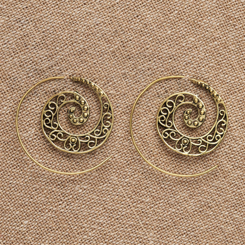 Dainty Pure Brass Dotted Spiral Hoop Earrings