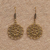 Artisan handmade pure brass, circle patterned, flower mandala drop earrings designed by OMishka.