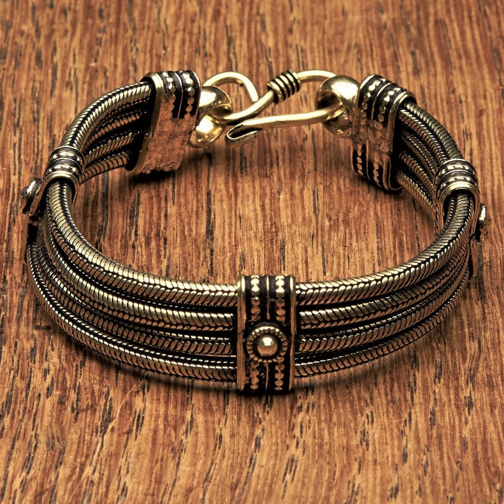 Artisan handmade pure brass, multi 4 strand, subtle decorative link, snake chain designed by OMishka.