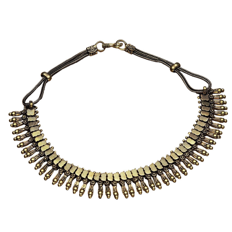 Artisan handmade pure brass, Indian patterned, collar necklace designed by OMishka.