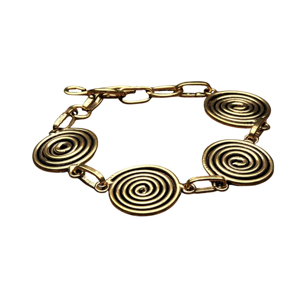 Artisan handmade pure brass, 4 simple infinity spirals, chain linked bracelet designed by OMishka.
