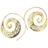Artisan handmade pure brass, cut out ivy vine, spiral hoop earrings designed by OMishka.