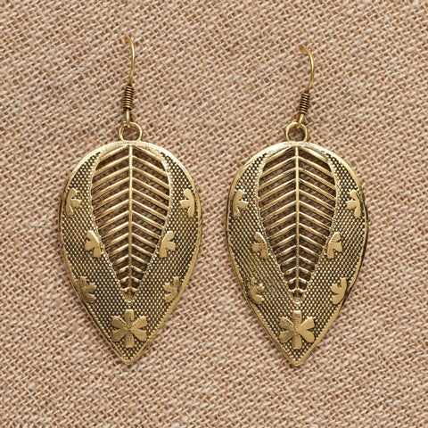 Pure Brass Tribal Shield Dangle Earrings