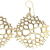 Artisan handmade pure brass, large honeycomb drop earrings designed by OMishka.