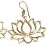 Artisan handmade pure brass, large open lotus flower, drop hook earrings designed by OMishka.