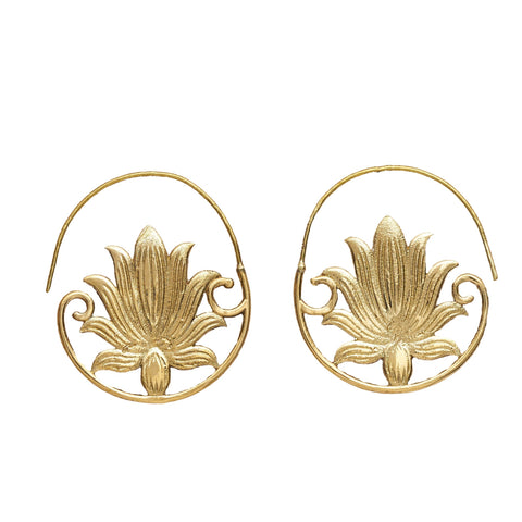 Floral Rhombus Pure Brass Dangle Earrings
