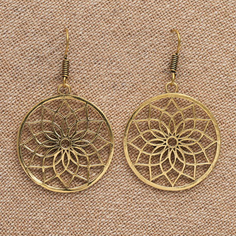 Pure Brass Seed of Life Mandala Drop Earrings