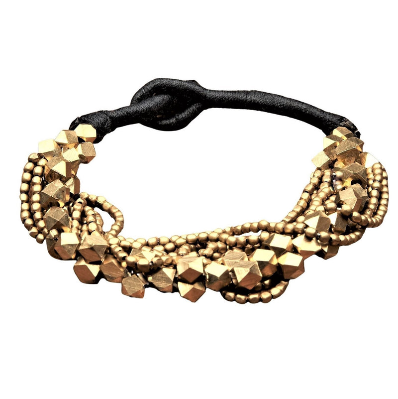 Artisan handmade pure brass, mixed beaded multi strand, chunky bracelet designed by OMishka.